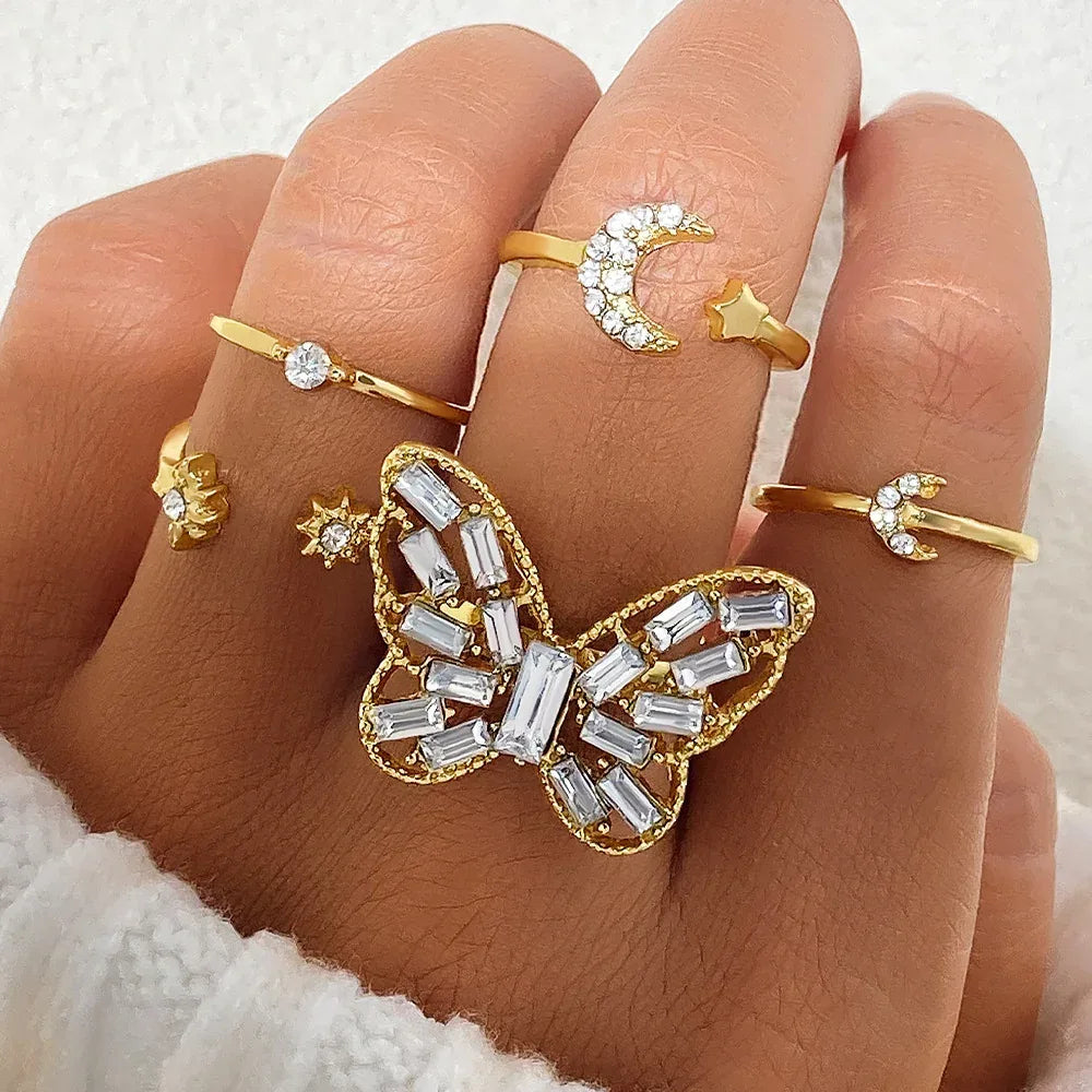 5piece Butterfly Set Rings - Viexta