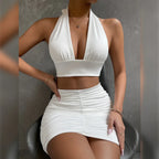 Halter Lace-up Hip Skirt Two-piece Set - Viexta
