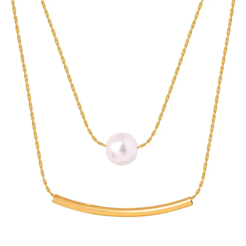 Shell Pearls Double-layer Titanium Steel Necklace - Viexta