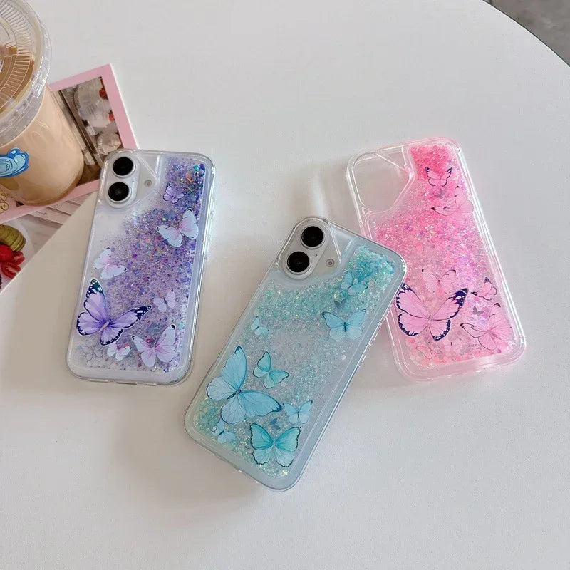 luminous-butterfly-glitter-liquid-iphone-protective-case - Viexta