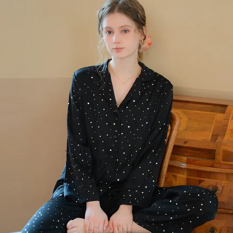 Long-sleeved Trousers Ice Silk Pajamas Suit - Viexta