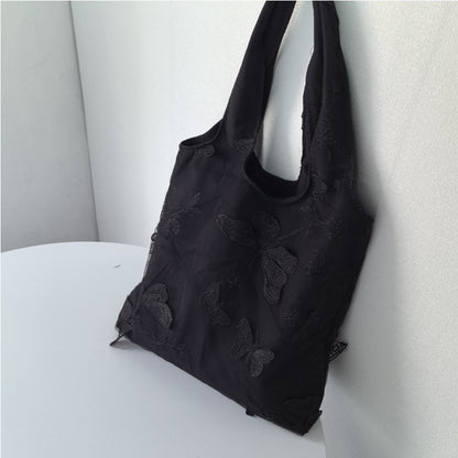 Embroidered Black Butterfly Canvas Bag