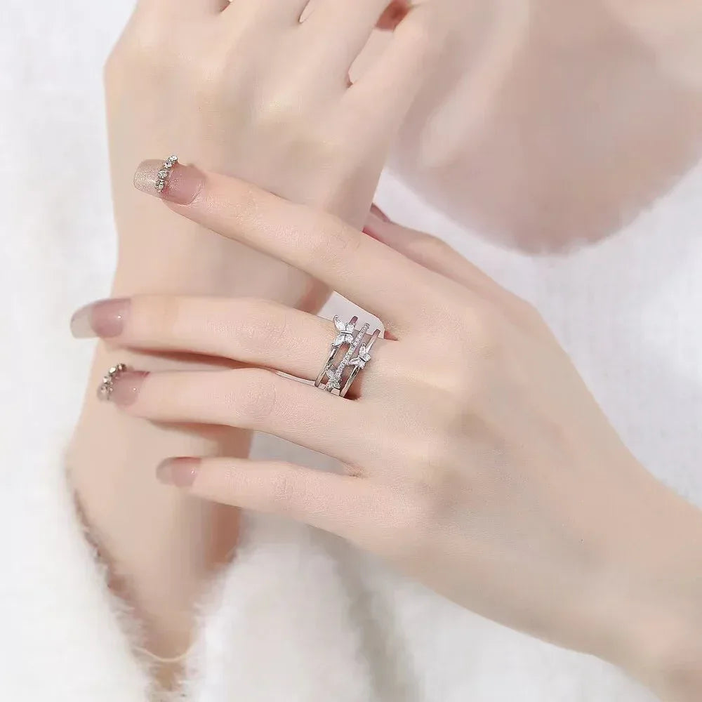 Double Butterfly Flash Zircon Ring - Viexta