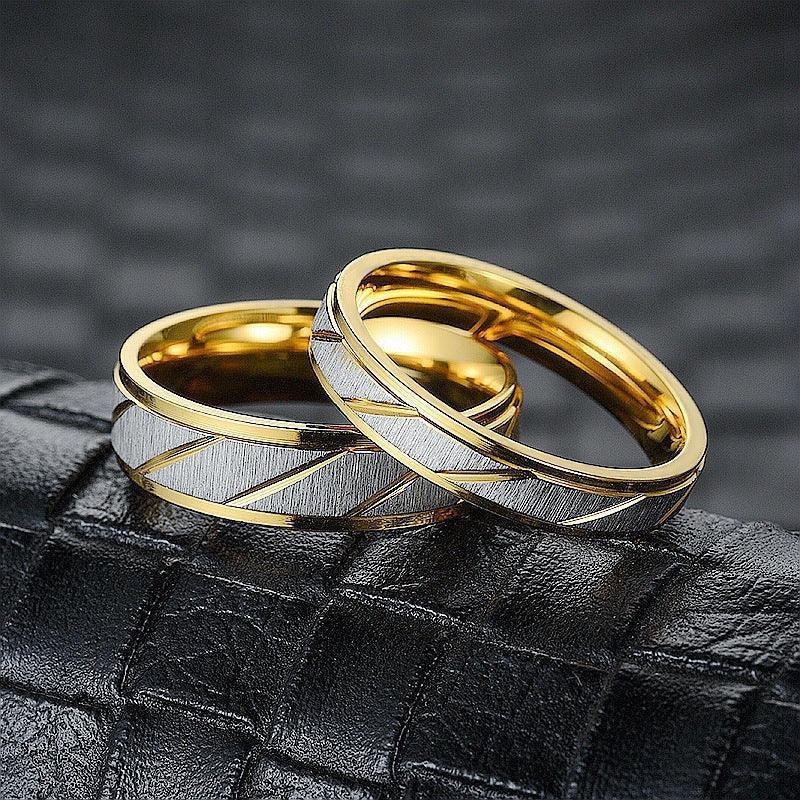 Diagonal 18K Titanium Steel Ring - Viexta