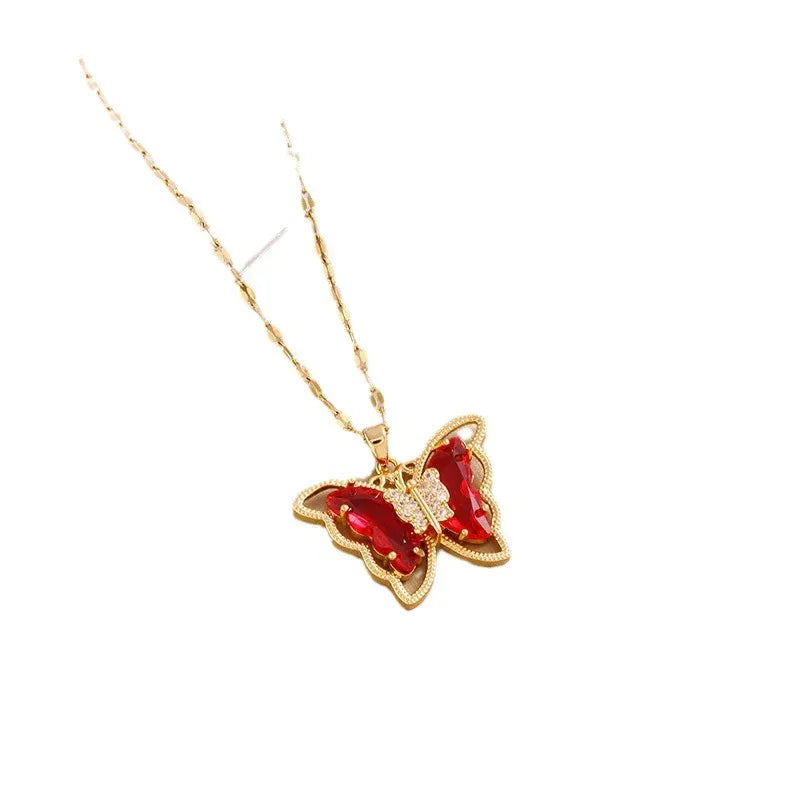 Crystal Butterfly Titanium Steel Necklace - Viexta