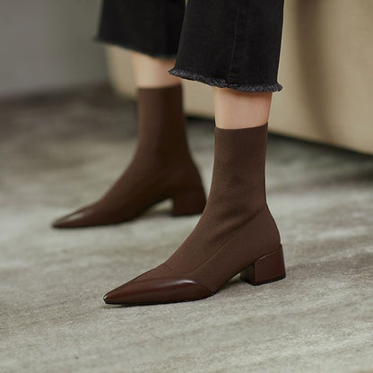 Yarn Pointed Chunky Heel Boots