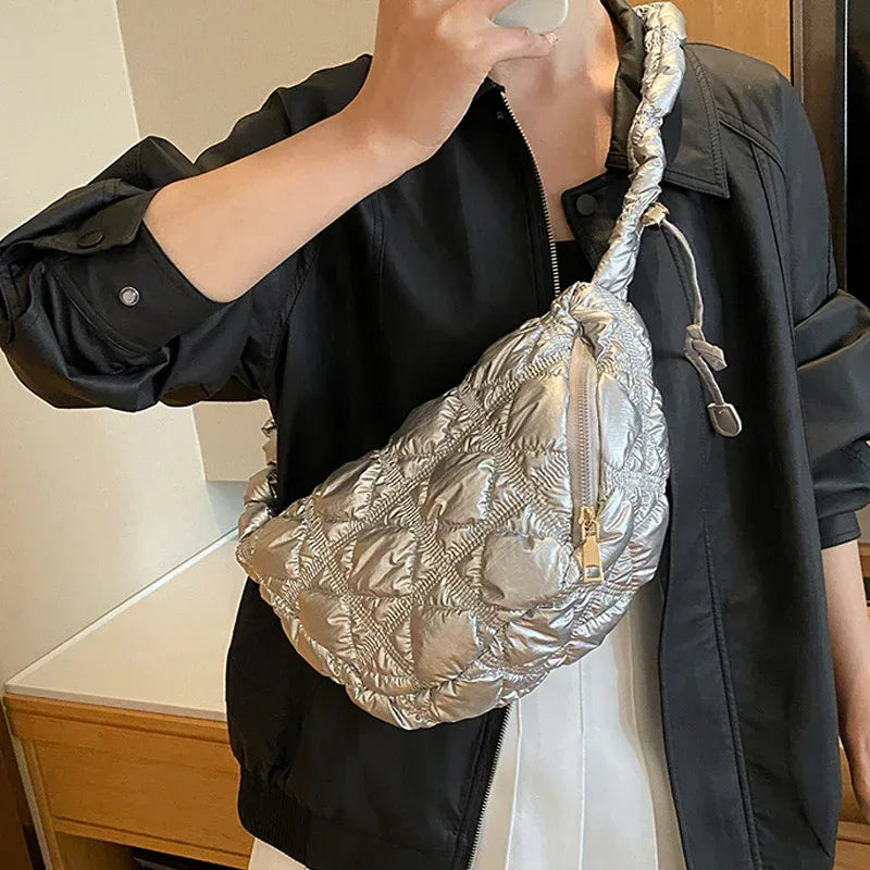 Shiny Silver Color Cloud Bag - Viexta