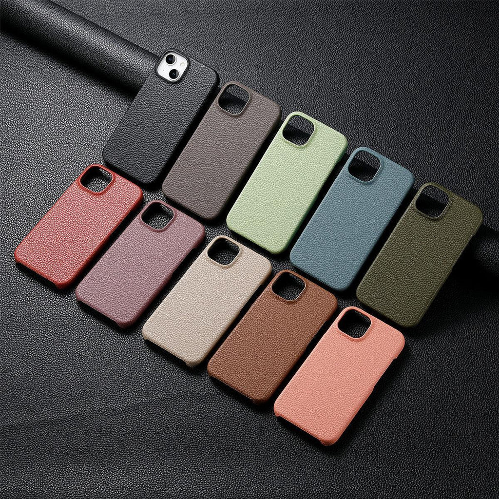 litchi-grain-plain-leather-iphone-case - Viexta