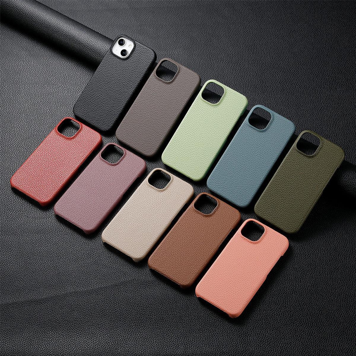 litchi-grain-plain-leather-iphone-case - Viexta