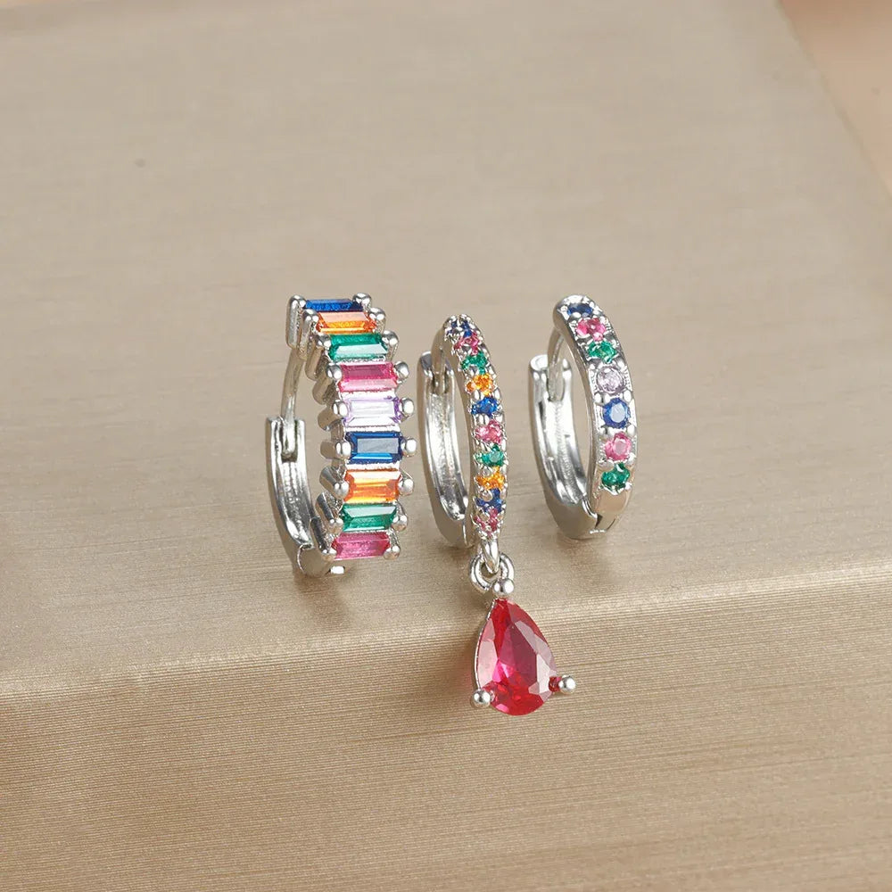 3piece Water Drop Diamond Gold Plated Earrings with Helix - Viexta