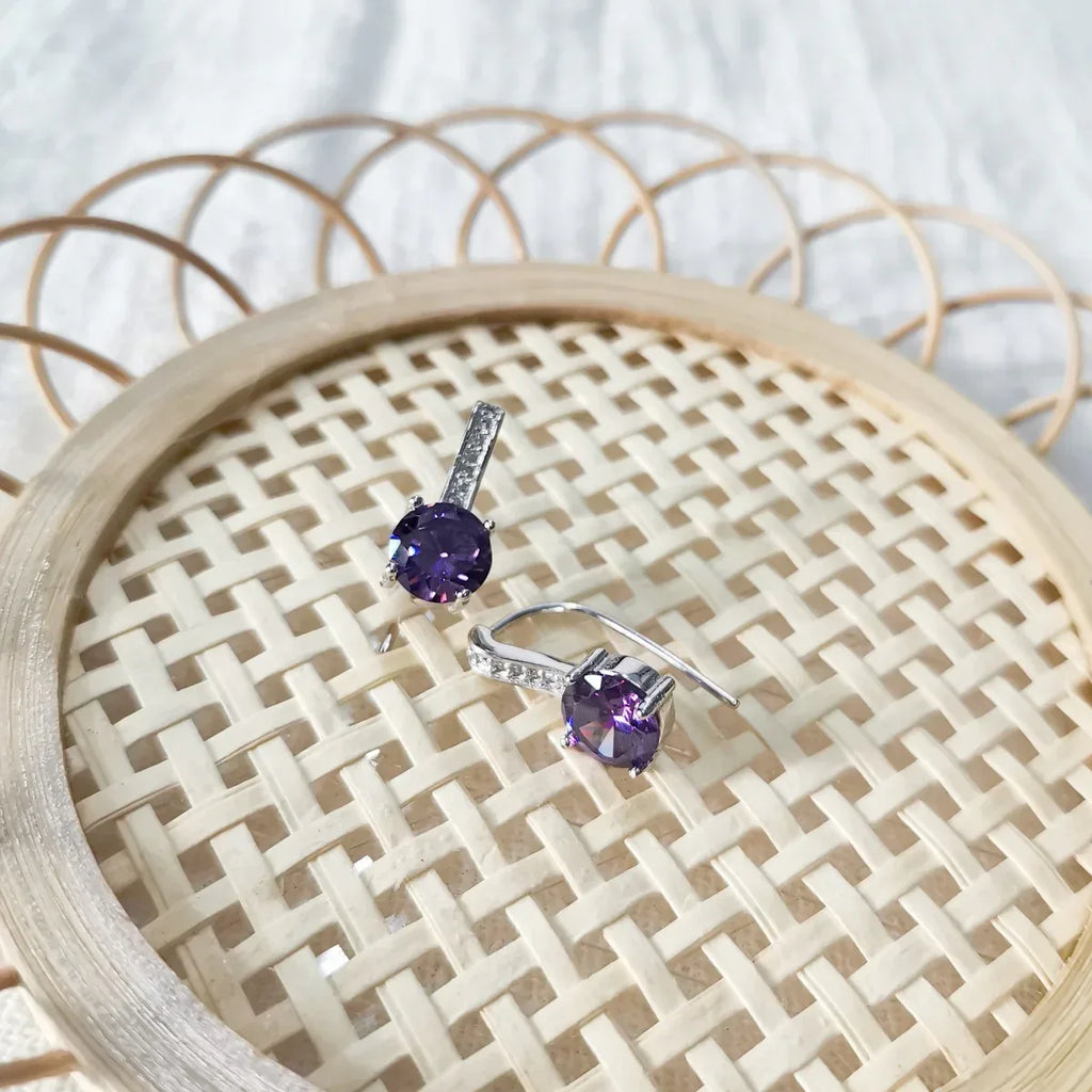 Sterling Silver Ear Hook Purple Earring - Viexta