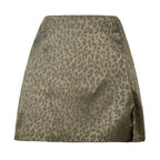 Leopard Print High Waist Slit Short Skirt - Viexta