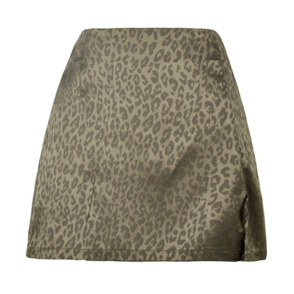 Leopard Print High Waist Slit Short Skirt