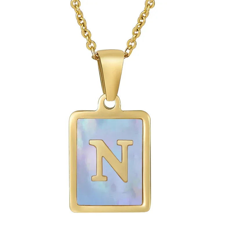 Titanium Steel 26 English Letter Blue Shell Necklace - Viexta