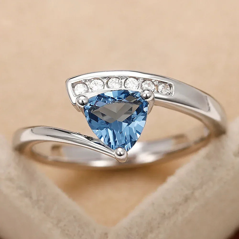 Women's Twisted Arm Micro-inlaid Blue Black Zircon Ring - Viexta