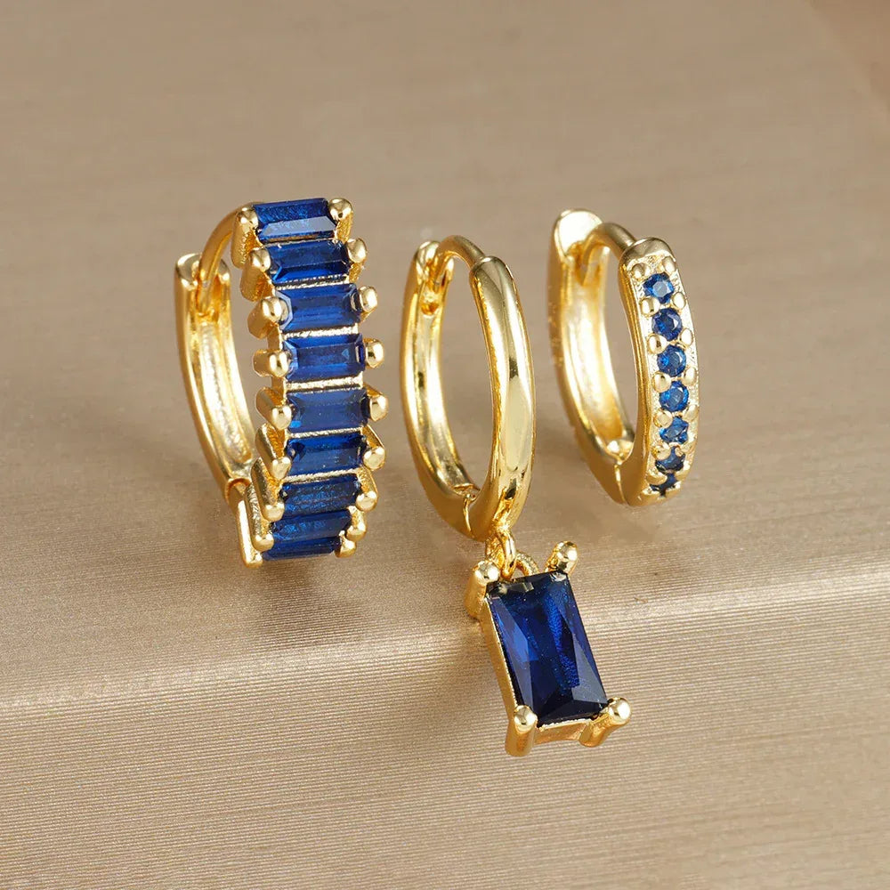 3piece Water Drop Diamond Gold Plated Earrings with Helix - Viexta