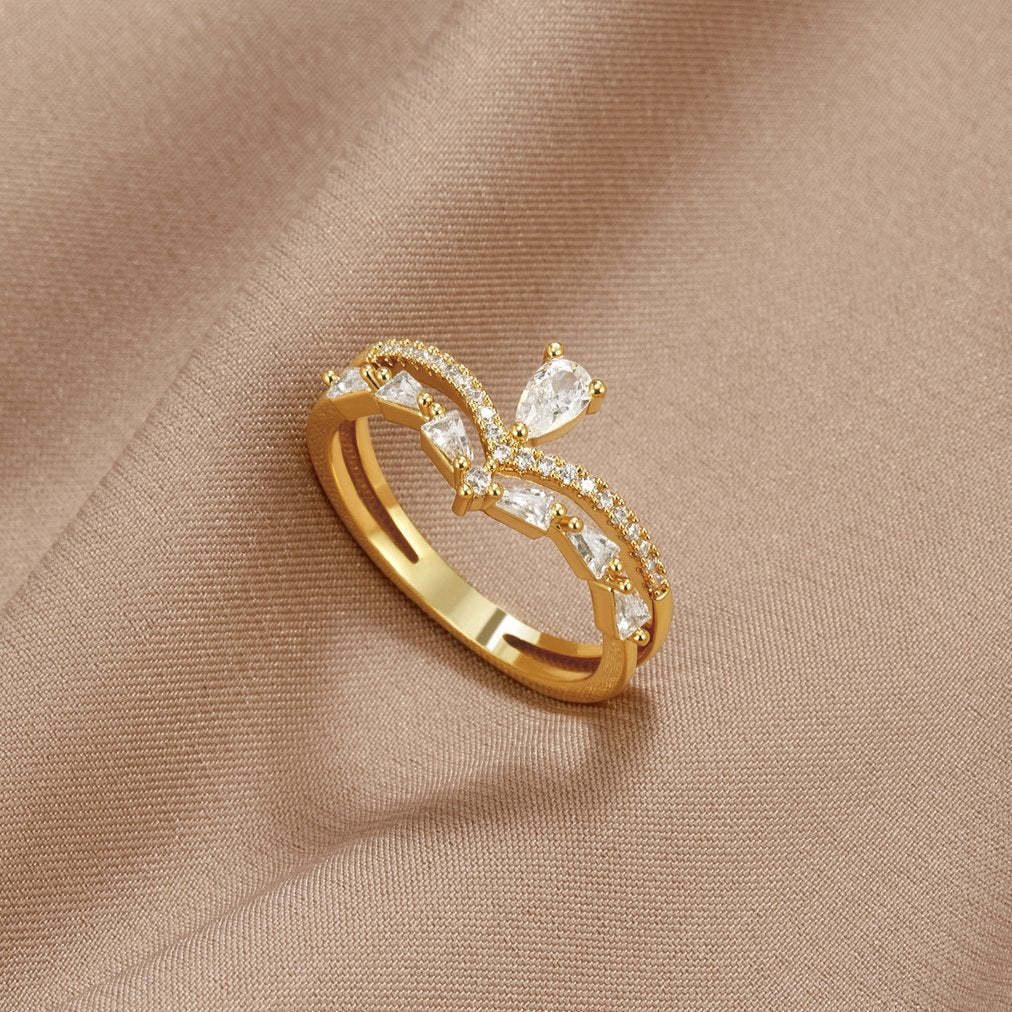 Golden Lily Crystal Ring