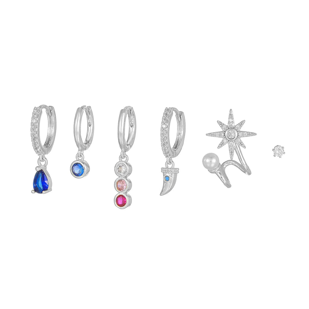 6piece Flower Pearl Stud Earrings - Viexta