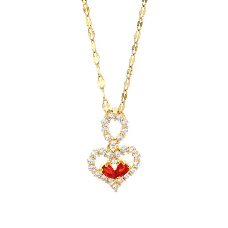 Titanium Steel Ruby Water Drop Necklace - Viexta