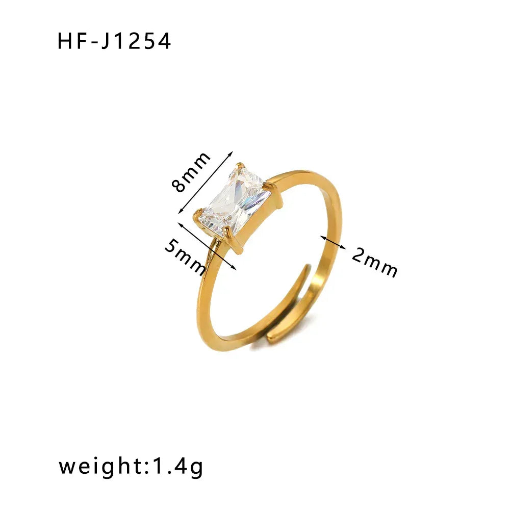 Inlaid Zircon 18K Gold-plated Stainless Steel Diamond Ring - Viexta