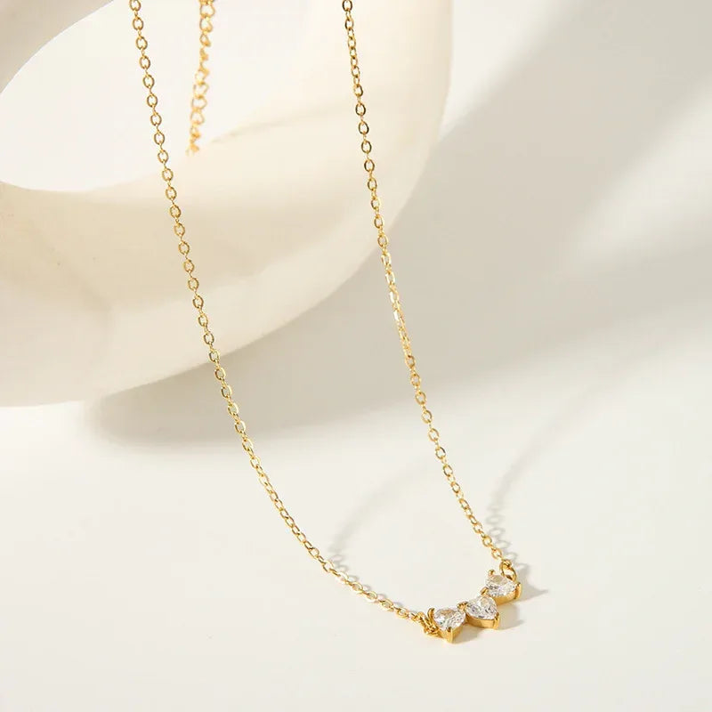 Stainless Steel Heart-shaped Diamond Necklace - Viexta