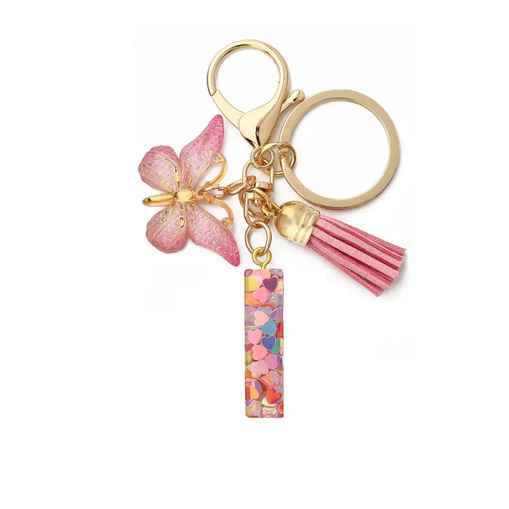 Resin English Letter Epoxy Butterfly Pendant Key Ring - Viexta