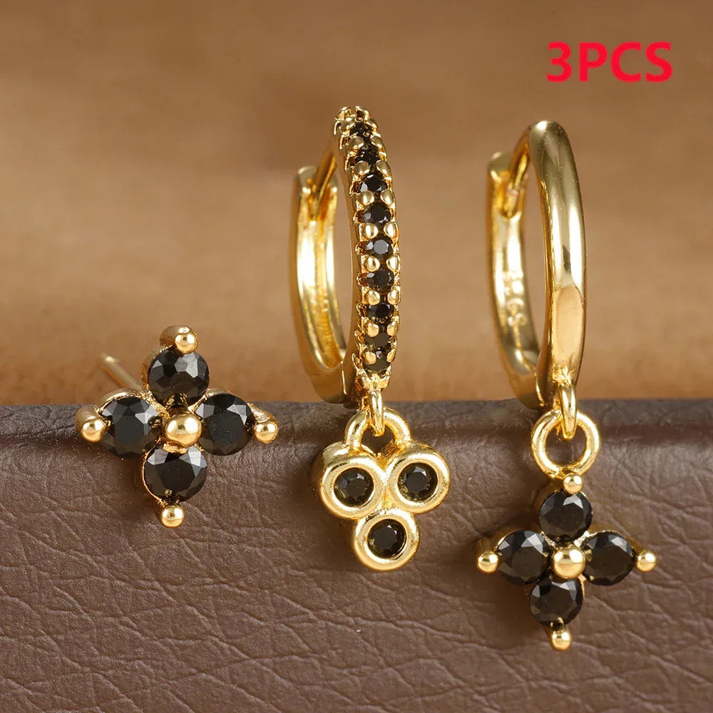 3piece Luxury Flowers Zircon Plated Studs - Viexta