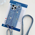 Leather Denim Pattern Wrist Strap iPhone Case - Viexta