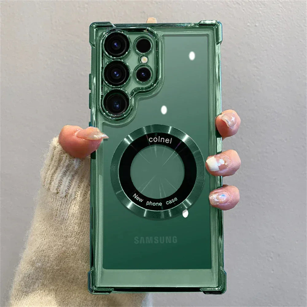 Magnetic Suction Airbag Electroplating Transparent Samsung Case - Viexta