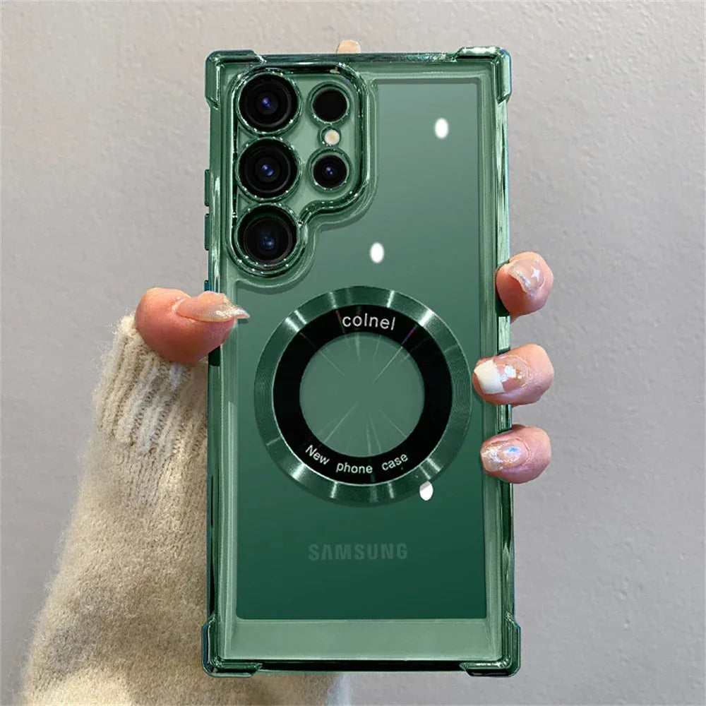 Magnetic Suction Airbag Electroplating Transparent Samsung Case - Viexta