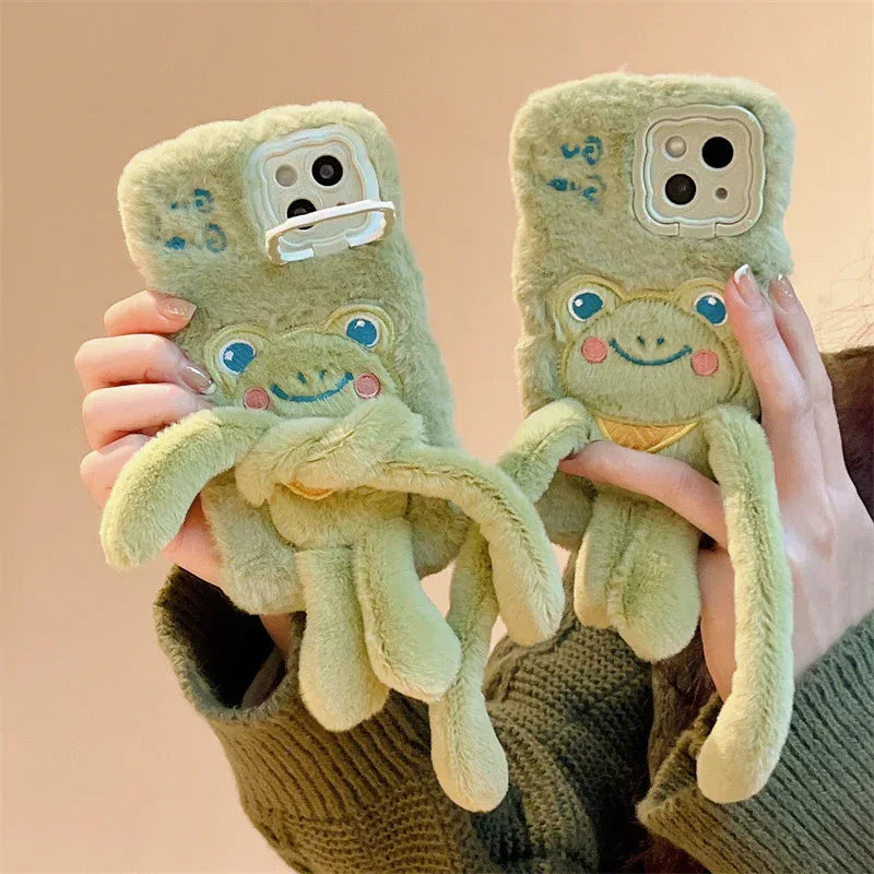Cartoon Furry Pull-out Frog iPhone Case - Viexta