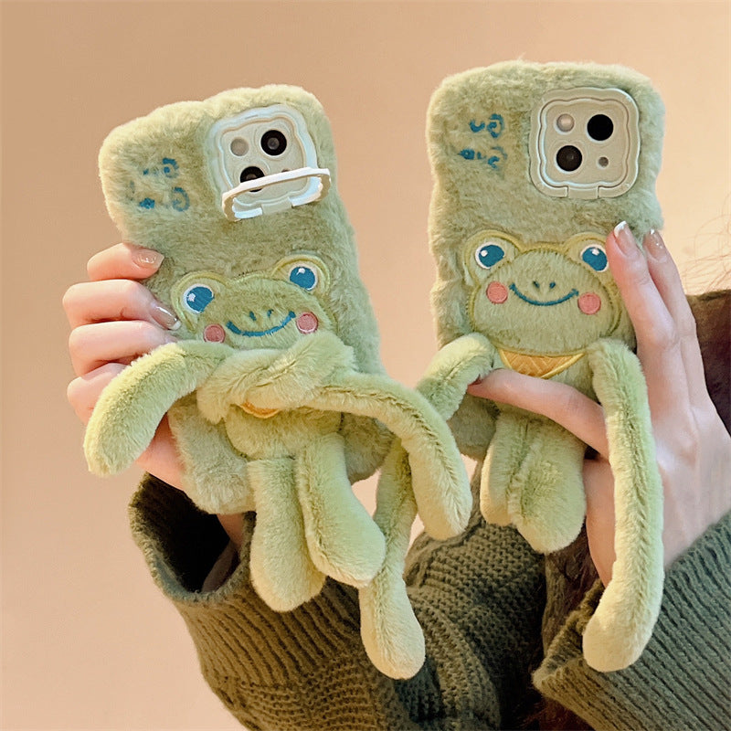Cartoon Furry Pull-out Frog iPhone Case