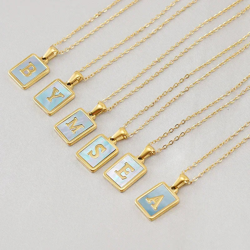 Titanium Steel 26 English Letter Blue Shell Necklace - Viexta