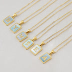 Titanium Steel 26 English Letter Blue Shell Necklace - Viexta