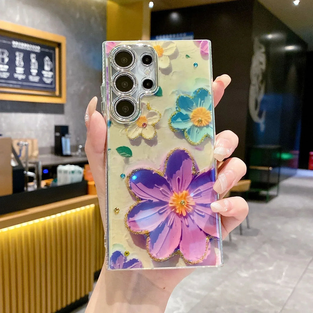 Luxury Rhinestone Oil Painting Flower Samsung Phone Case - Viexta