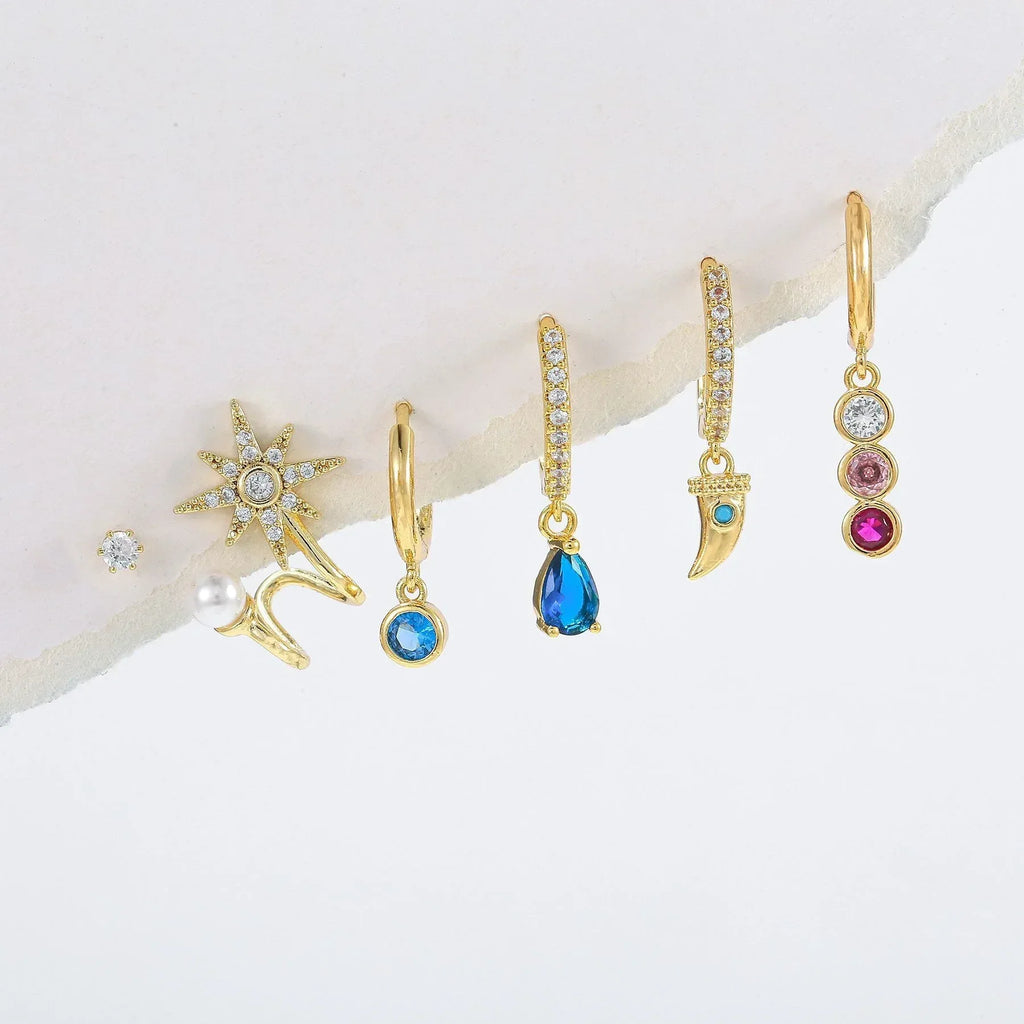 6piece Flower Pearl Stud Earrings - Viexta