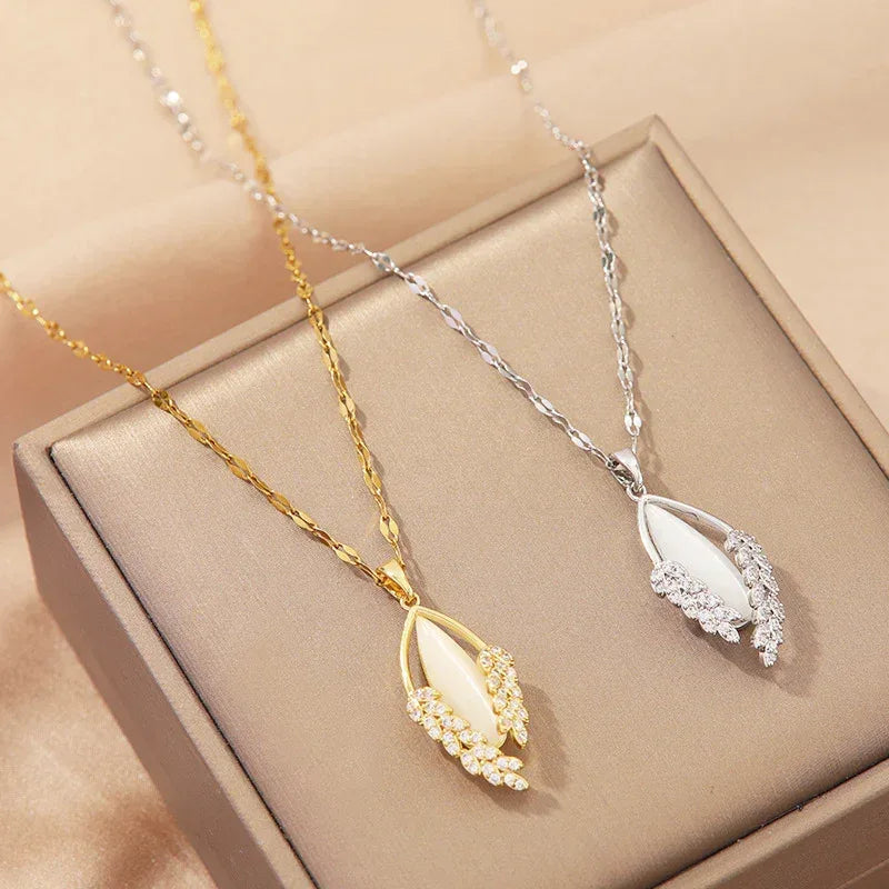 Cat's Eye Wheat Titanium Steel Necklace - Viexta