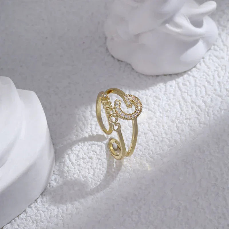 G Diamond-embedded Open Ring - Viexta