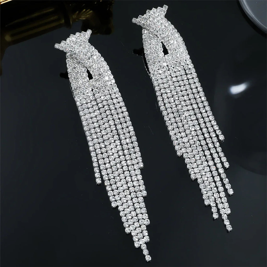 luxury-sparkling-full-rhinestone-long-fringe-earrings - Viexta