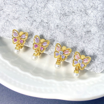 Butterfly Color Zircon Pearl Earrings