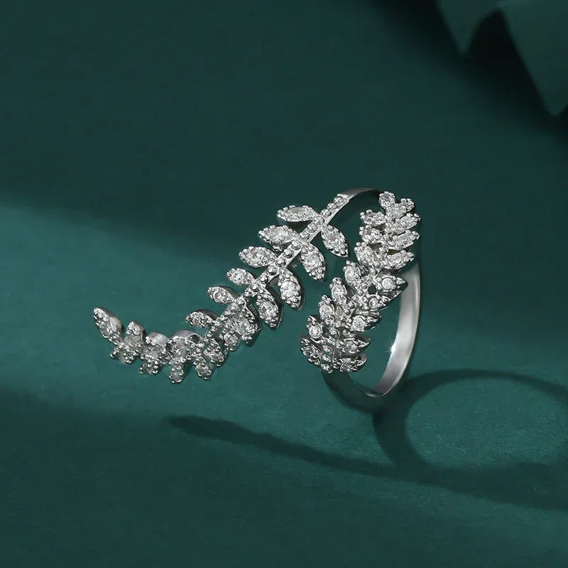 Micro-inlaid Shiny Leaves Open Ring - Viexta