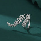 Micro-inlaid Shiny Leaves Open Ring - Viexta