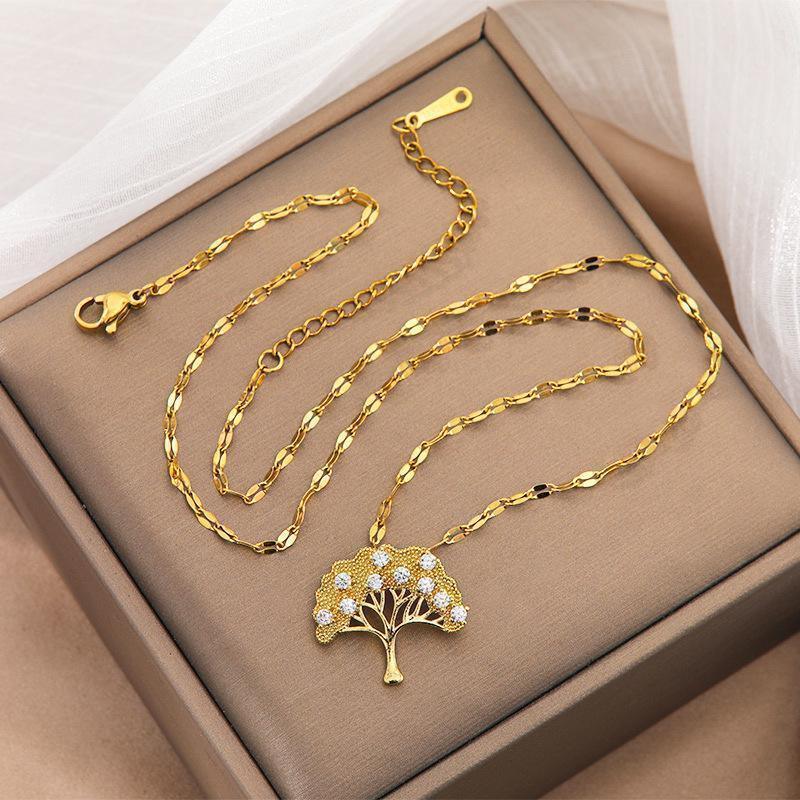 Zircon Lucky Tree Titanium Steel Necklace - Viexta