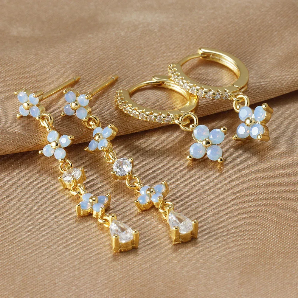 Blue Flower Zirconium Ear Studs - Viexta
