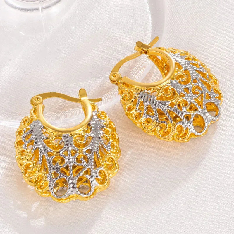 Two-color Pocket Carved Earrings - Viexta