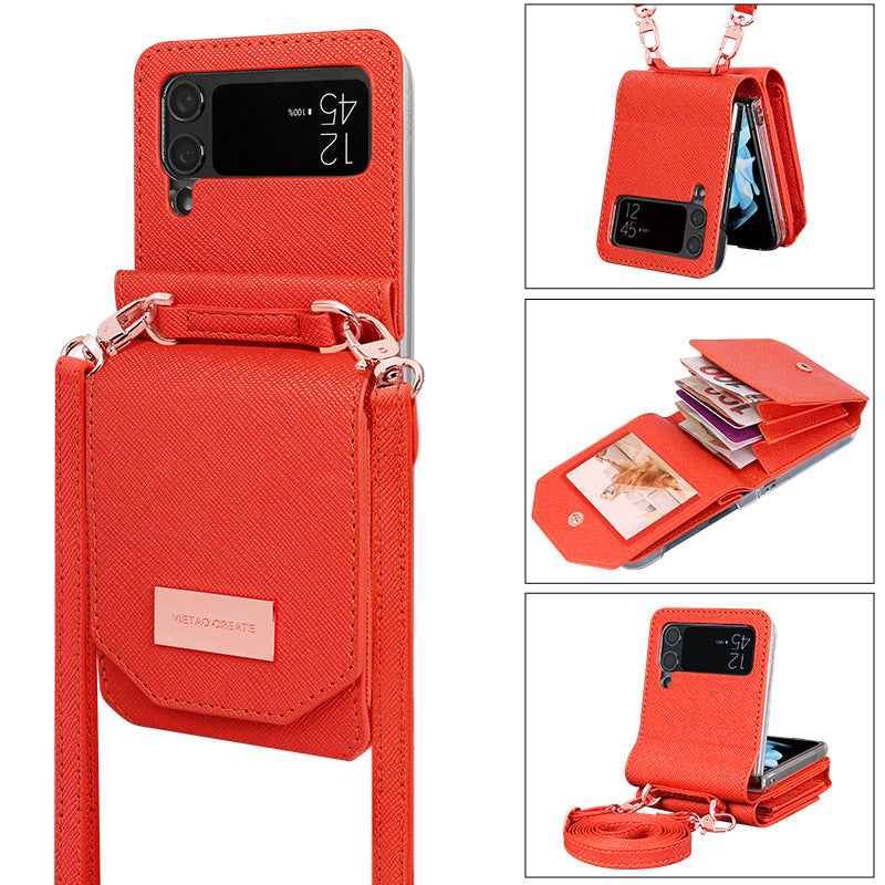 Cross-body Lanyard Flip Phone Case