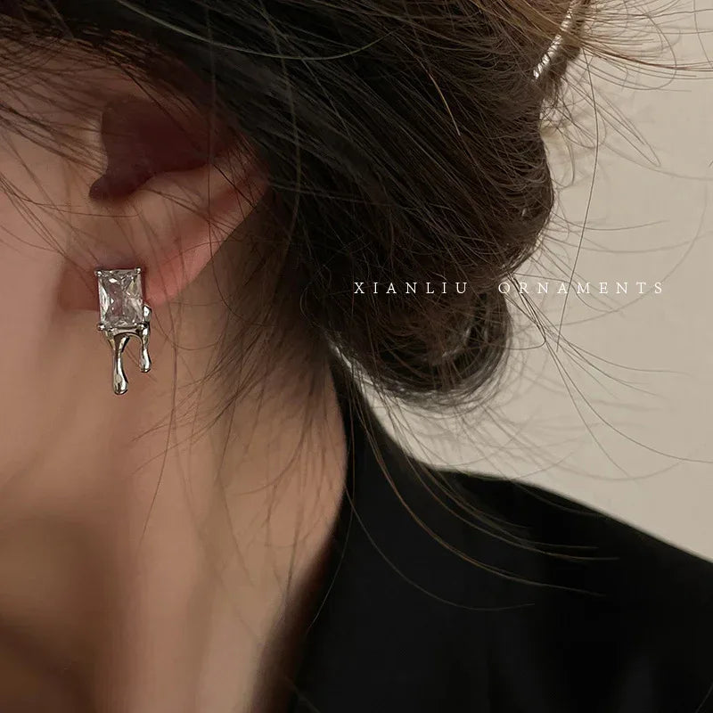 Water Drop Square Zircon Earring - Viexta