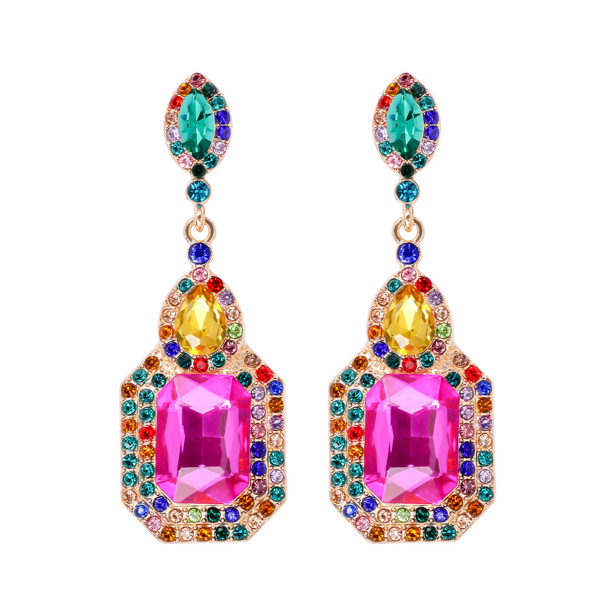 Geometric Colorful Crystals Inlaid Earrings Vintage Earrings