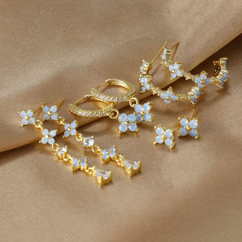 Blue Flower Zirconium Ear Studs - Viexta