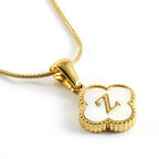 Stainless Steel Clover Shell Letter Pendant with Chain - Viexta